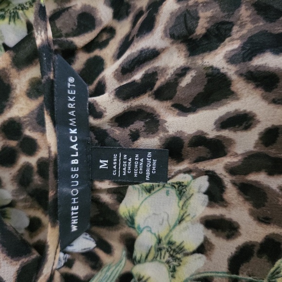White House Black Market Leopard Floral Chiffon Blouse M - Picture 11 of 12